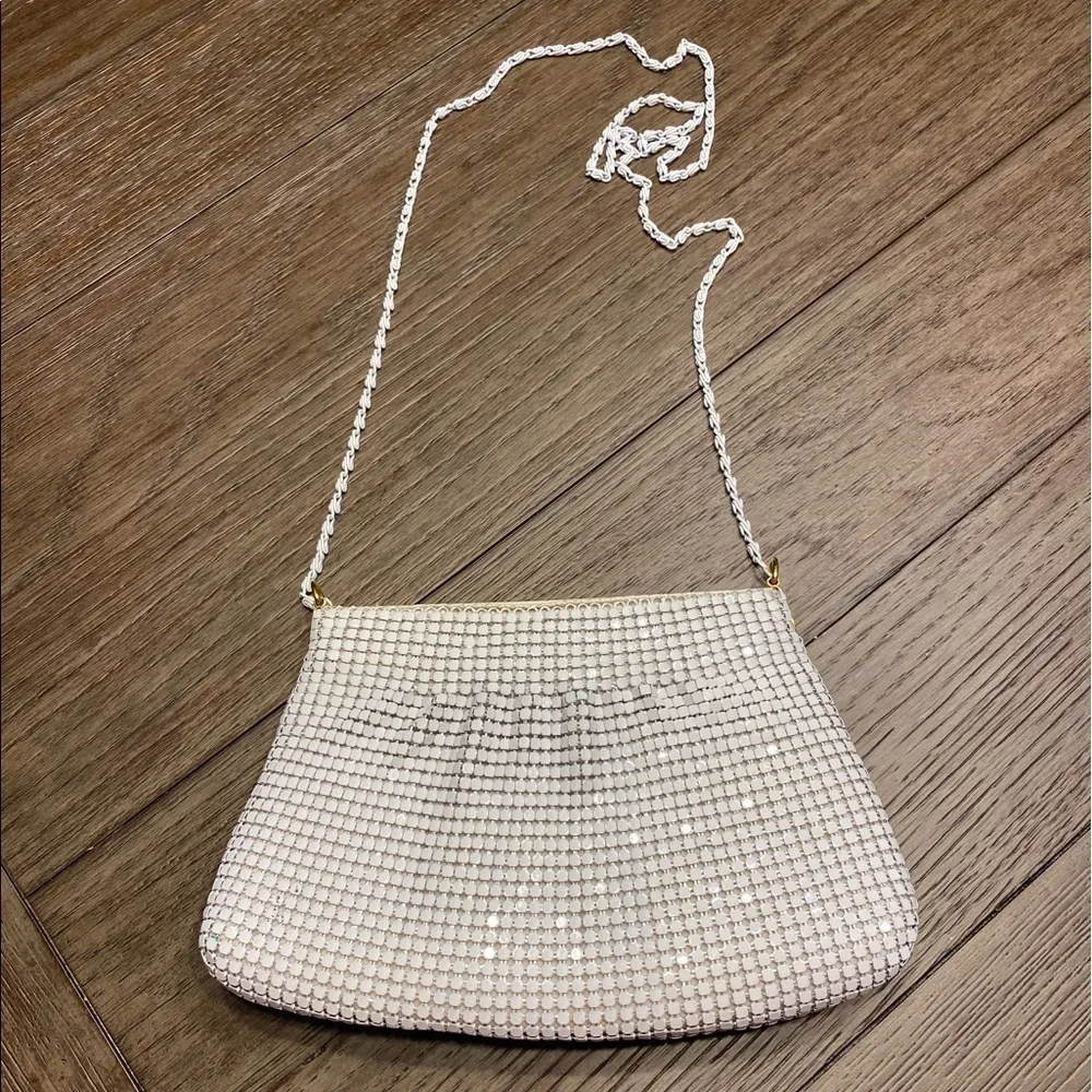 Vintage Metal Mesh purse clutch crossbody white